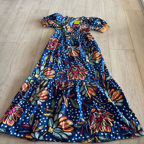 Tabitha Brown X Target mixed floral polkadot print Puff sleeve midi dress size 2 - Picture 1 of 12